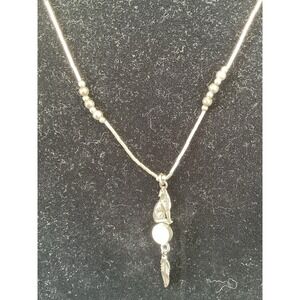 925 Sterling Silver Wolf Opal Feather Pendant Necklace Vintage Native